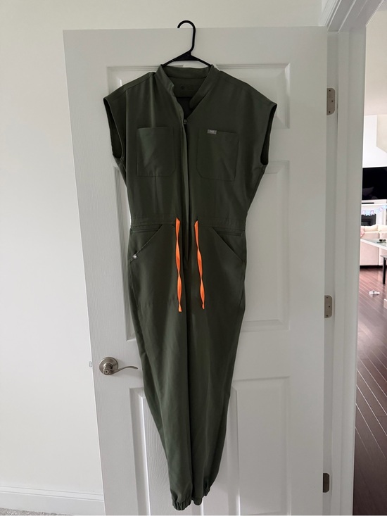Figs Pants - Figs Olive Green Scrub jumpsuit with Purple Accent